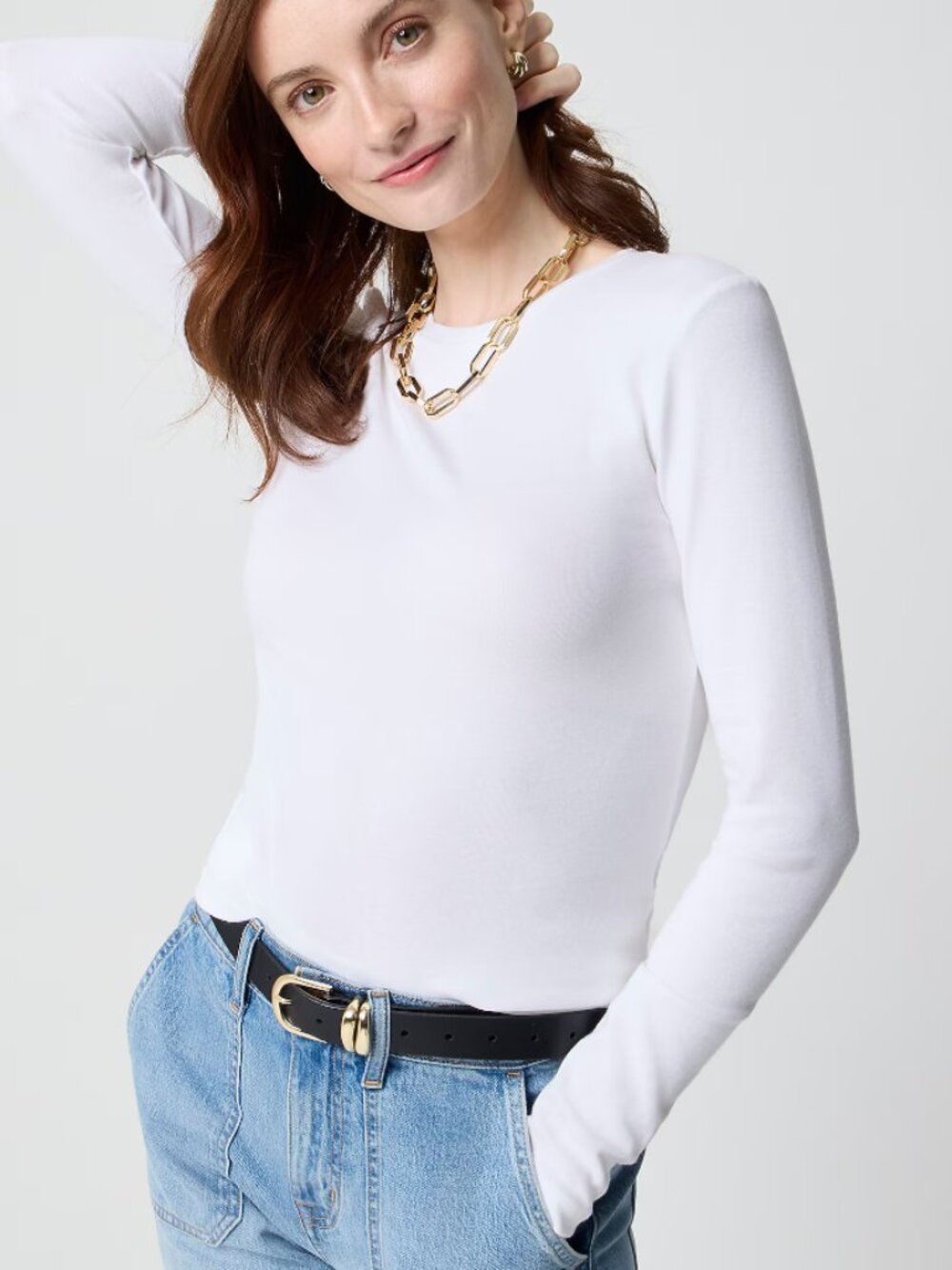 NEW J Crew Factory Long sleeve ribbed everyday tee, white, size small